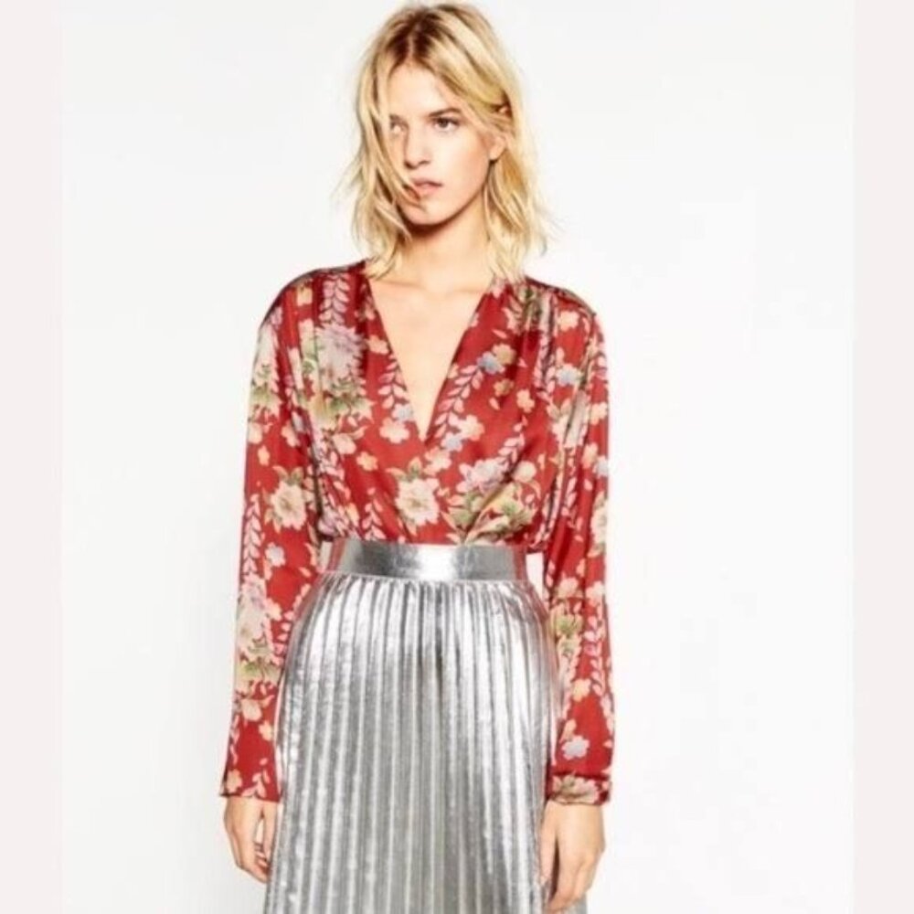 Zara Floral Cross Draped V Plunge Bodysuit - Picture 1 of 11